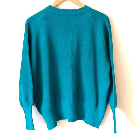 Anrabess Green Ribbed Drop Shoulder Viscose Blend Sweater - Picture 2 of 5